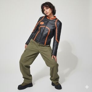 Vintage Oscar Leopold Kiss Racing Leather Moto Jacket 90s Y2K XS